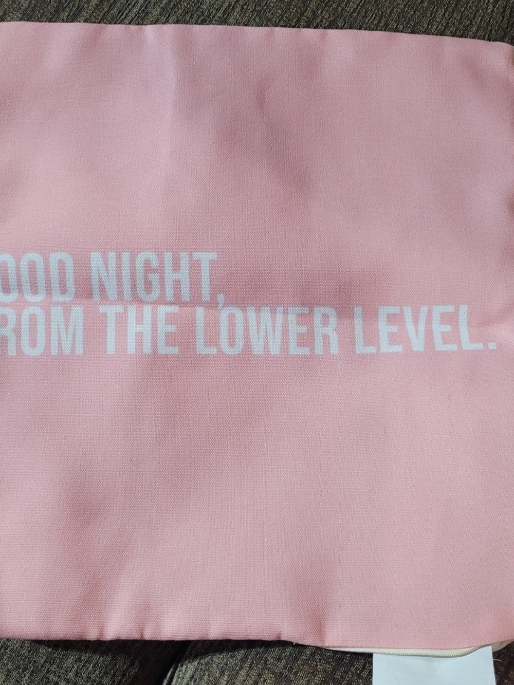NWOT Pink "Good Night, From The Lower Level" Throw Pillow Cover